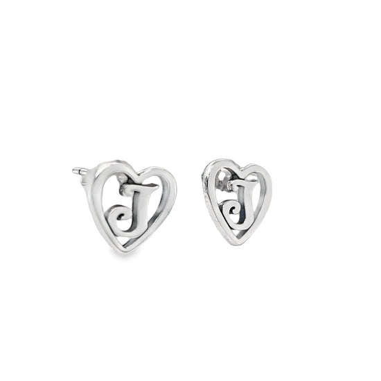 A430 Heart Letter J Post Earrings