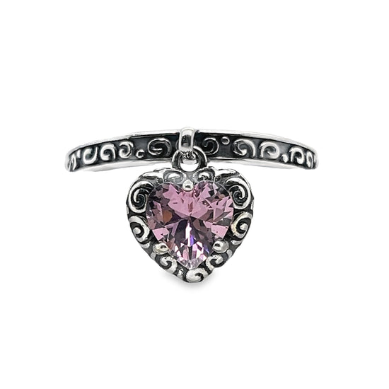 R833 Anillo Colgante Corazón Piedra Rosa