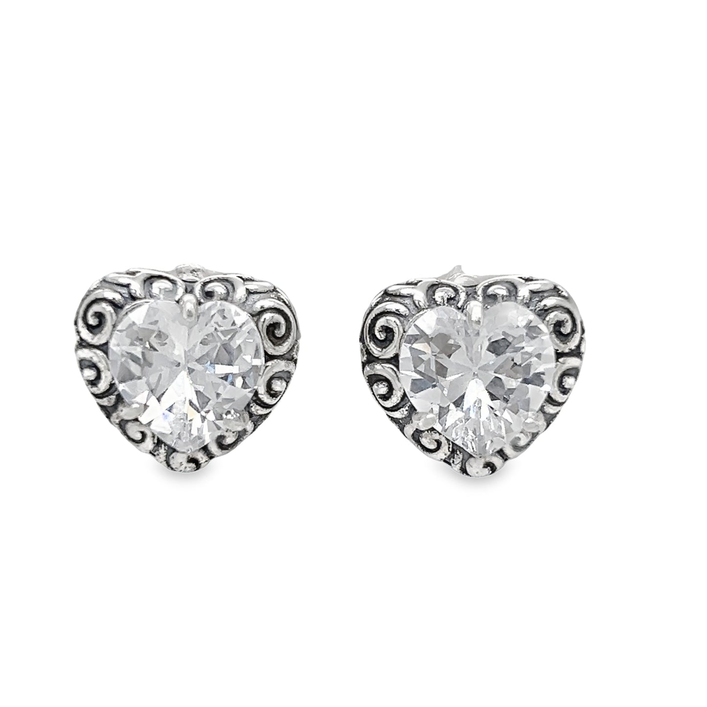 A822 CZ Heart Stone Post Earrings