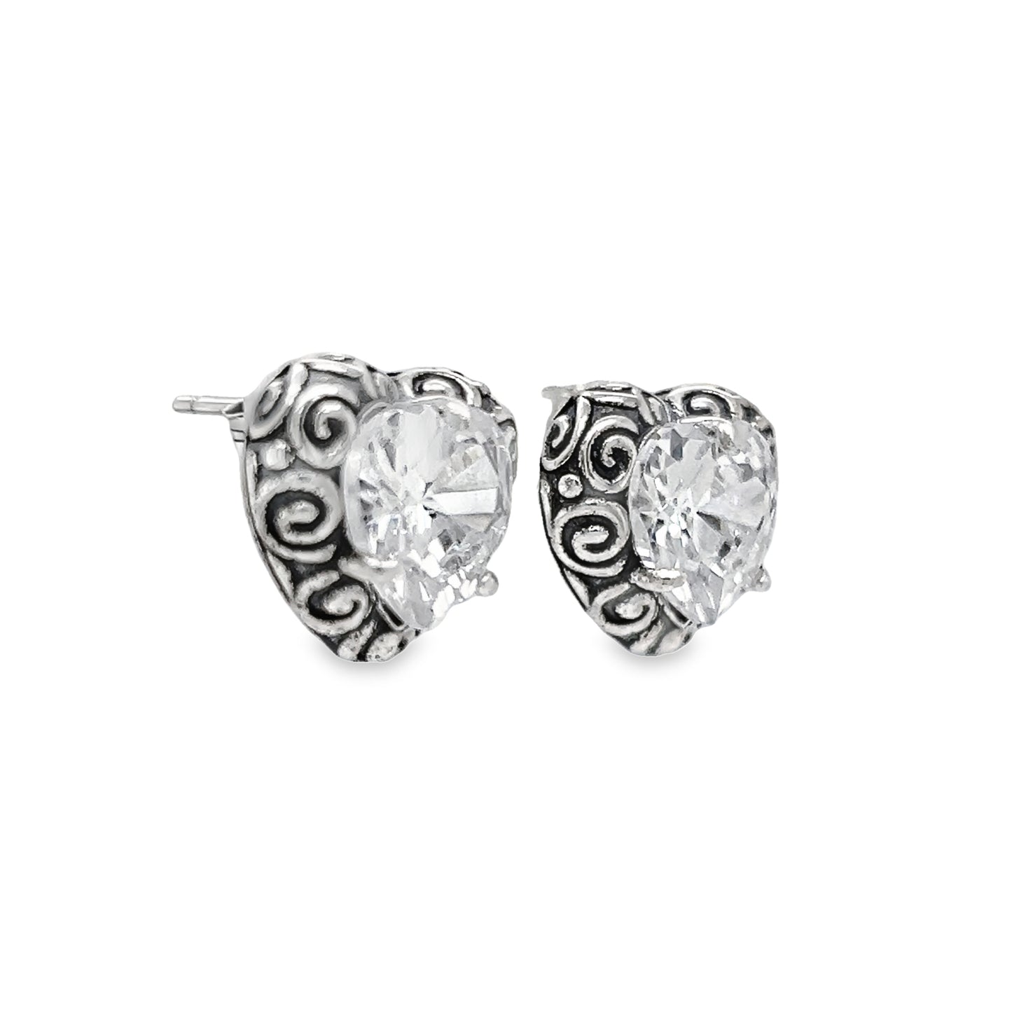 A822 CZ Heart Stone Post Earrings