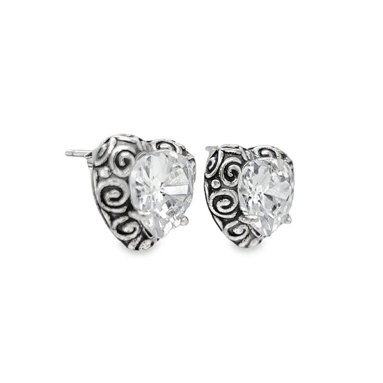 A822 CZ Heart Stone Post Earrings