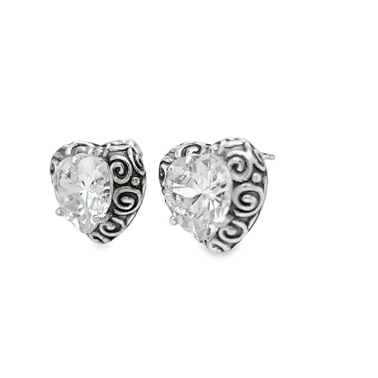 A822 CZ Heart Stone Post Earrings