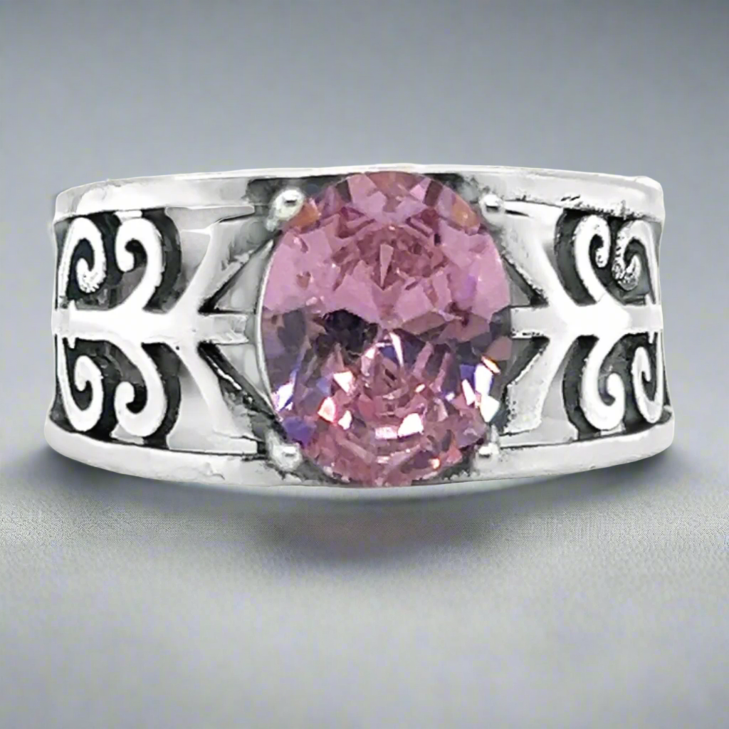 Anillo elegante con piedra rosa R861