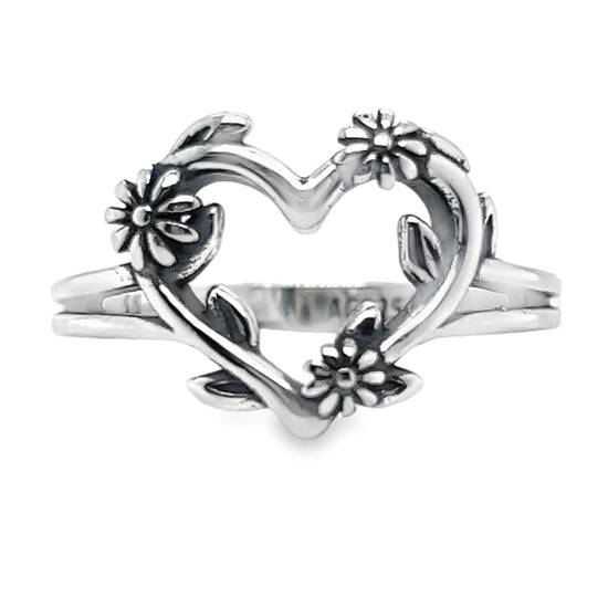 R855 Anillo Corazón Con Flores