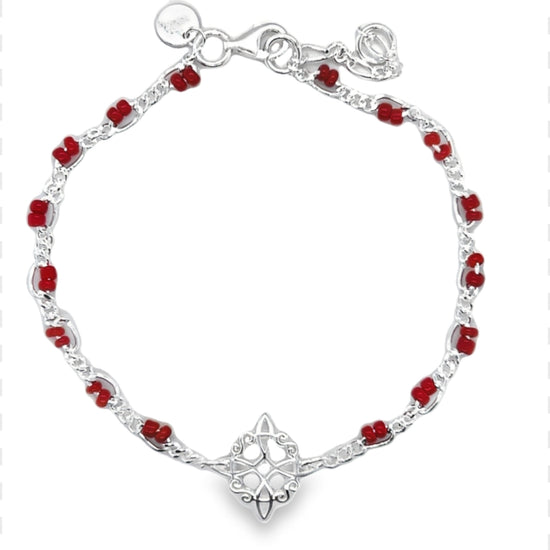 M382 Pulsera De Cuentas Rojas Con Nudo De Bruja