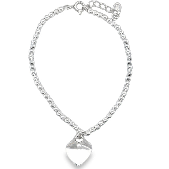 M291 Pulsera de cuentas de plata con forma de corazón