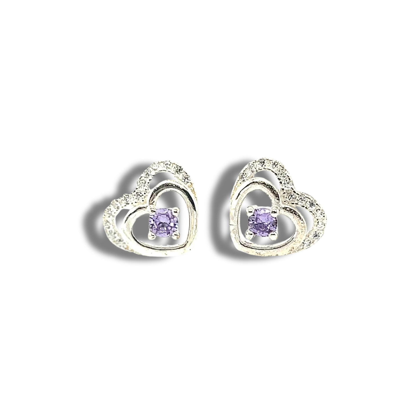 A186 Small Purple Heart With CZ Pave