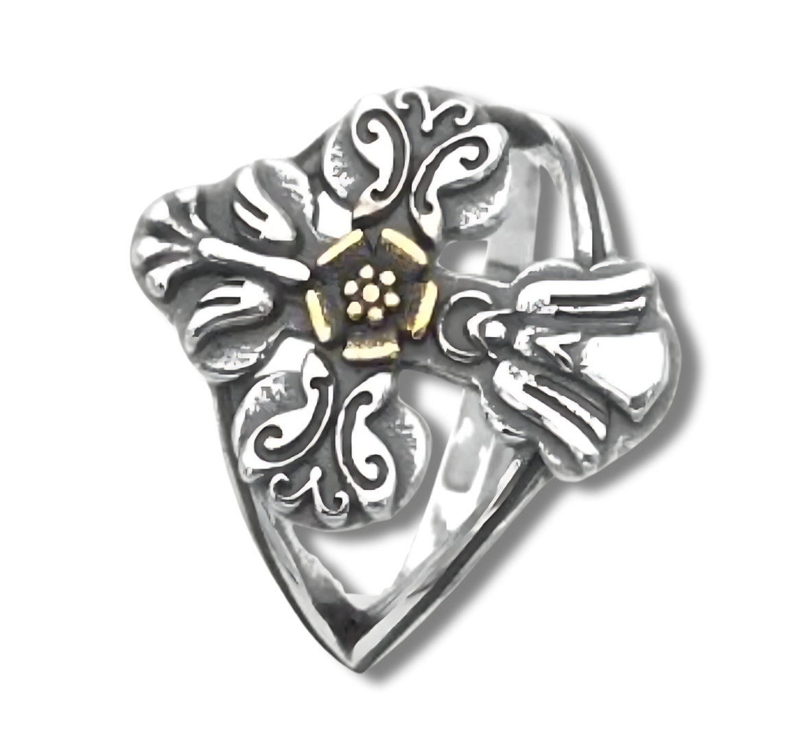 R871 Cross with Angel  Butterfly And Dove Ring