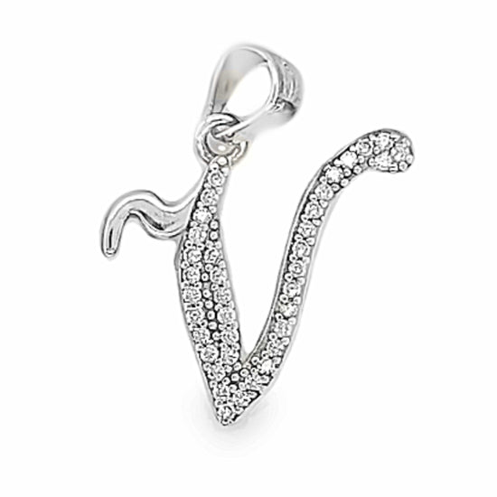 D762 Letter V CZ Pave Pendant