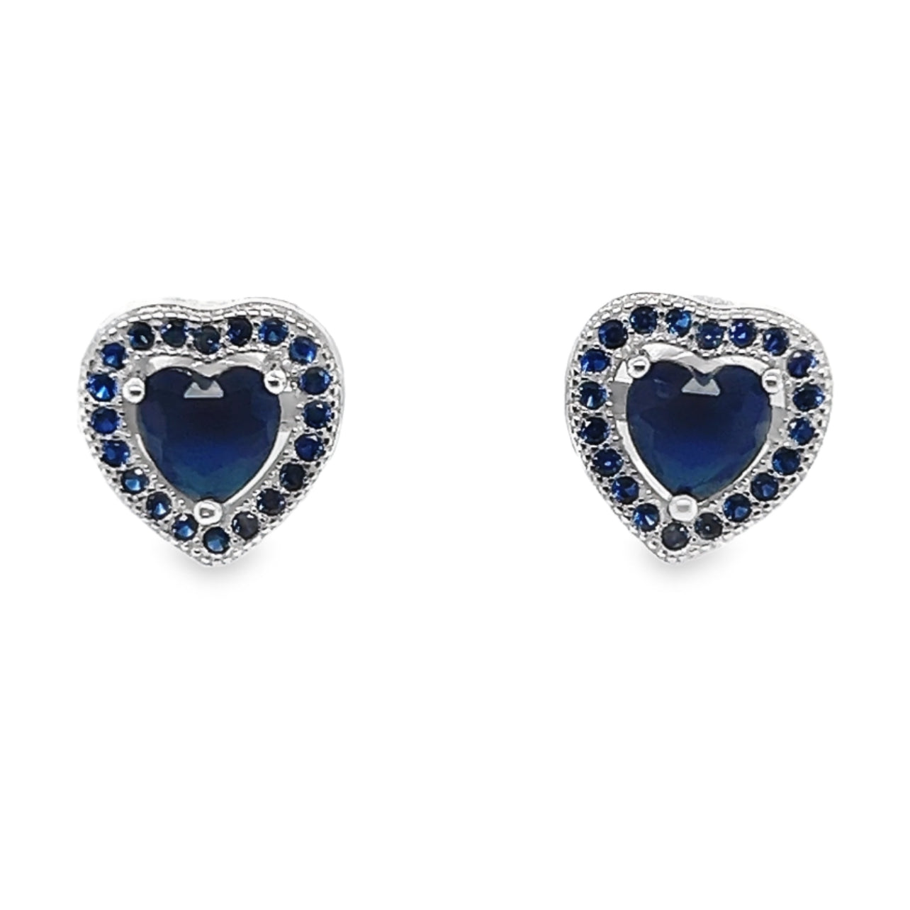 A716 Navy Blue Heart CZ Post Earring