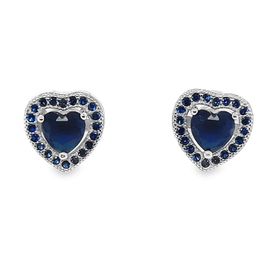 A716 Navy Blue Heart CZ Post Earring