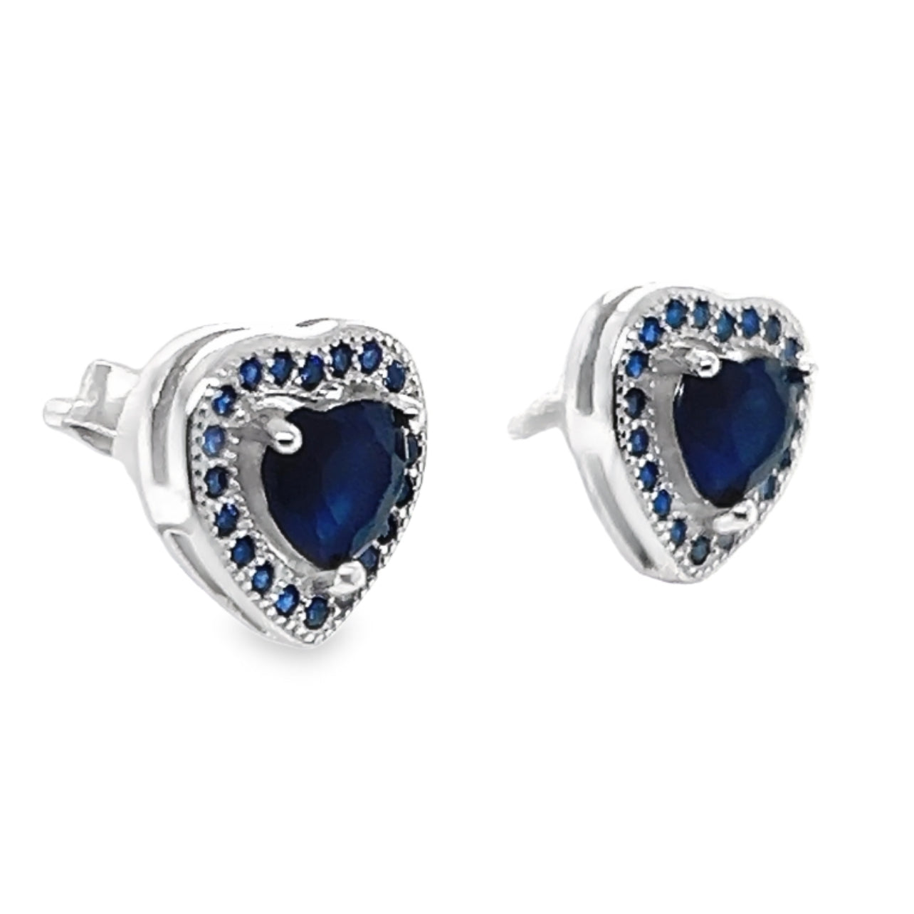 A716 Navy Blue Heart CZ Post Earring