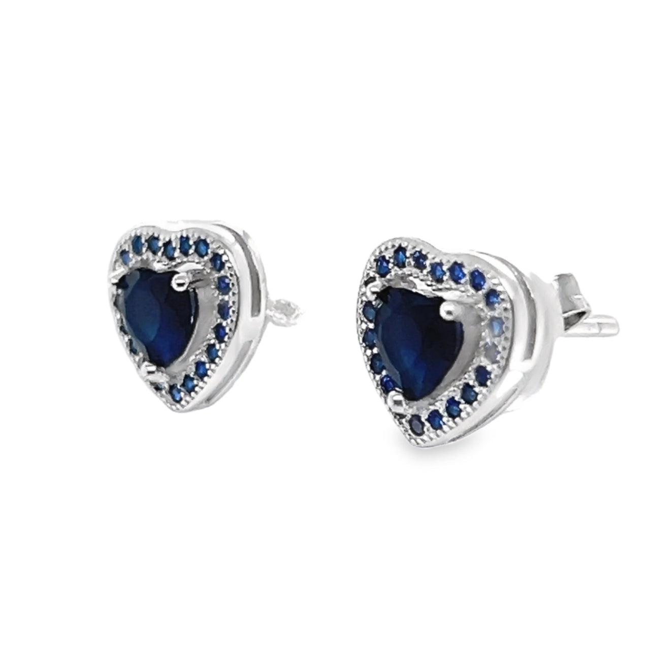 A716 Navy Blue Heart CZ Post Earring