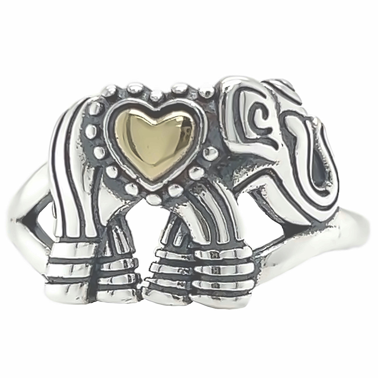 R904 Anillo Elefante Con Corazón Dorado