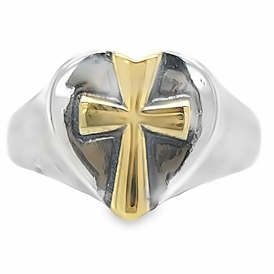 R903 Anillo Corazón Con Cruz De Oro