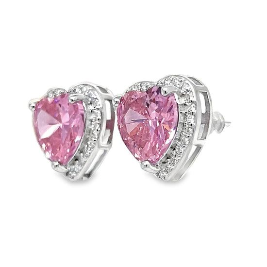 A857 Big Pink Heart Post Earrings