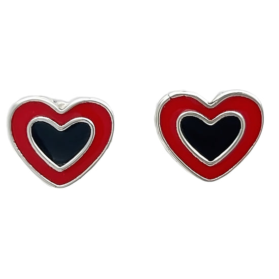 A839 1 Pendientes con Poste de Corazón Rojo y Negro