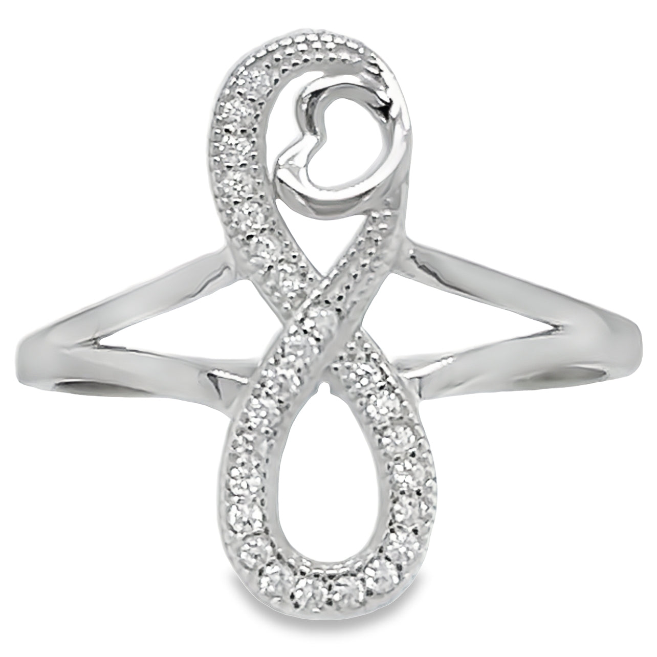 R935 Infinity With Heart Lab Made Crystal Ring