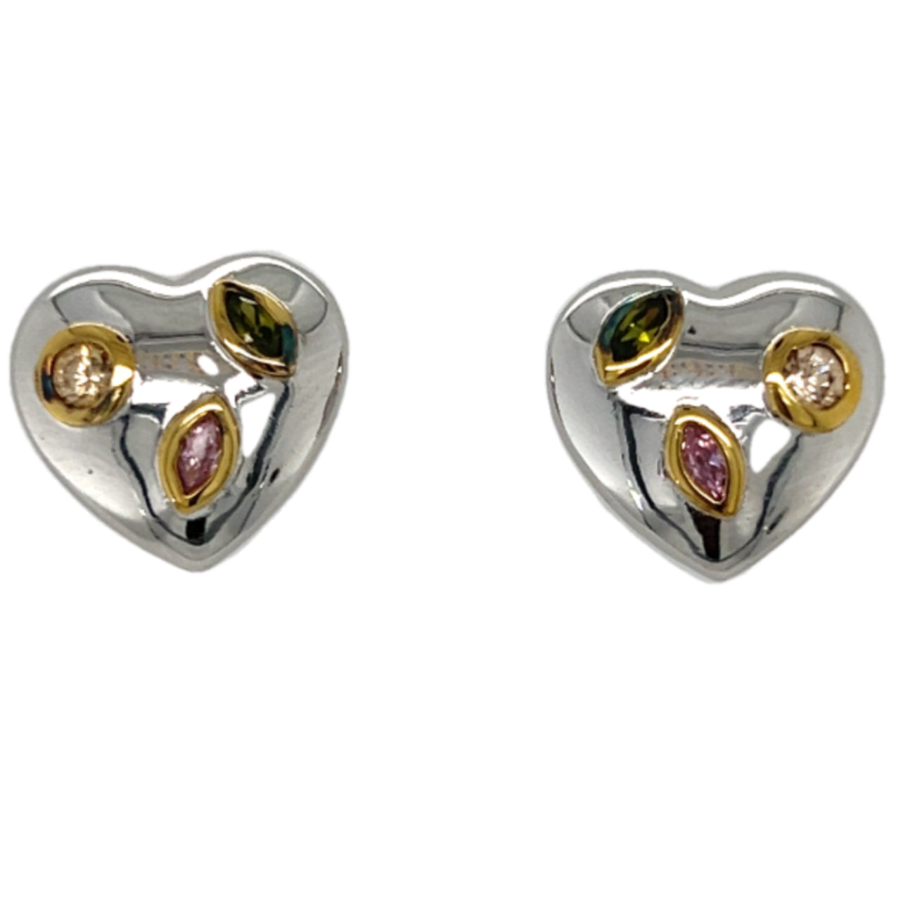 A915 Heart Earrings Colored Stones