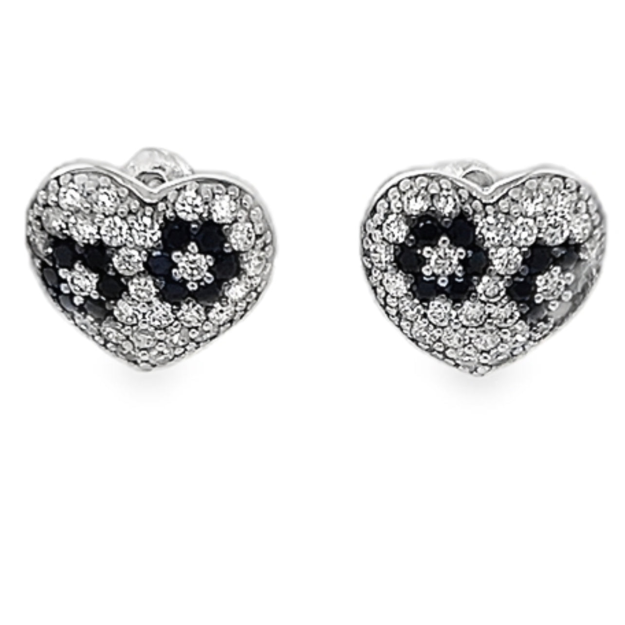 A913 Heart With Black Flowers Earrings