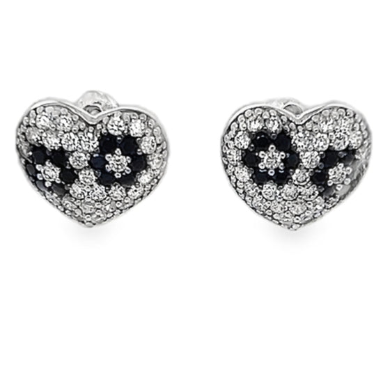 A913 Heart With Black Flowers Earrings