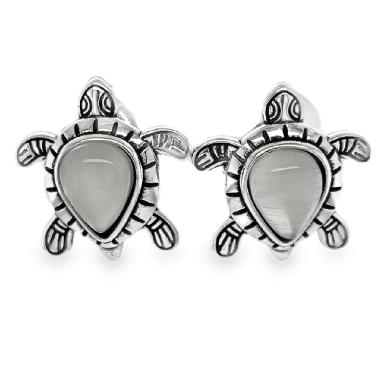 A562 White Stone Turtle Post Earrings