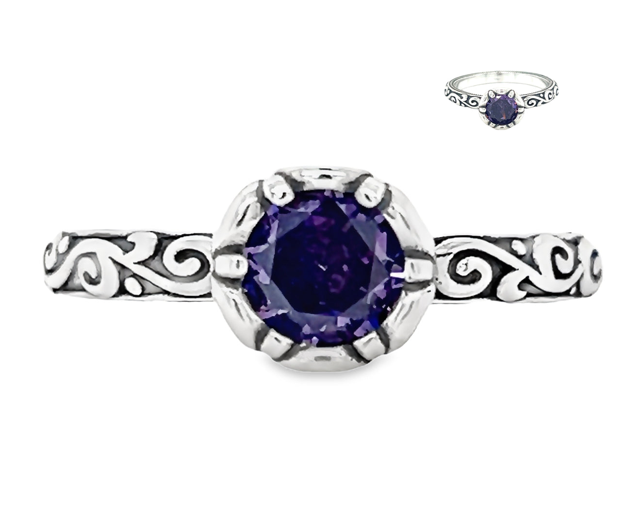 Anillo de piedra violeta con flor R989