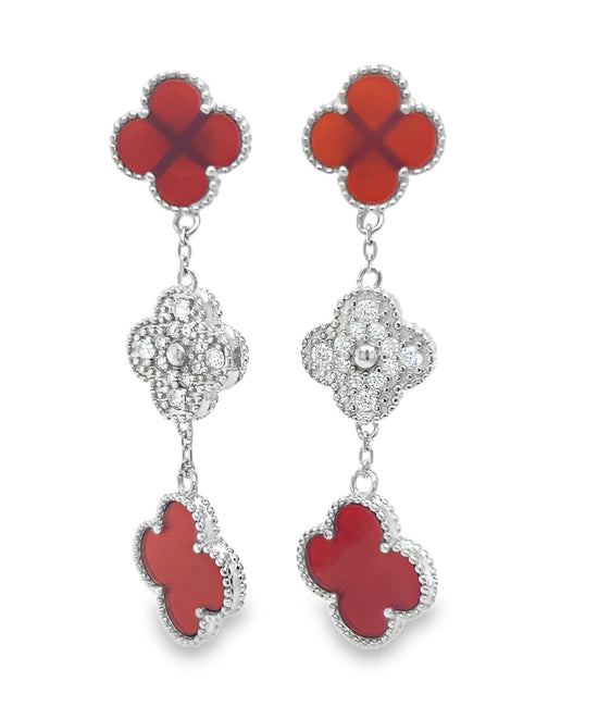 P583 Red Clover Long Earrings