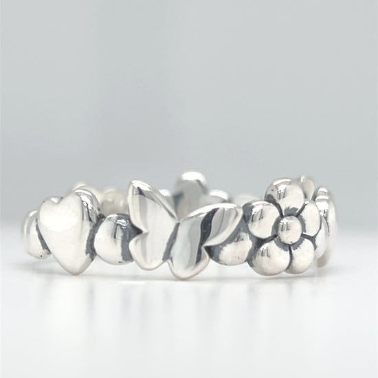 R1012 Heart , Butterfly And Flower Ring