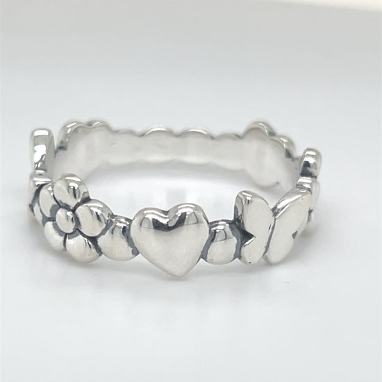 R1012 Heart , Butterfly And Flower Ring