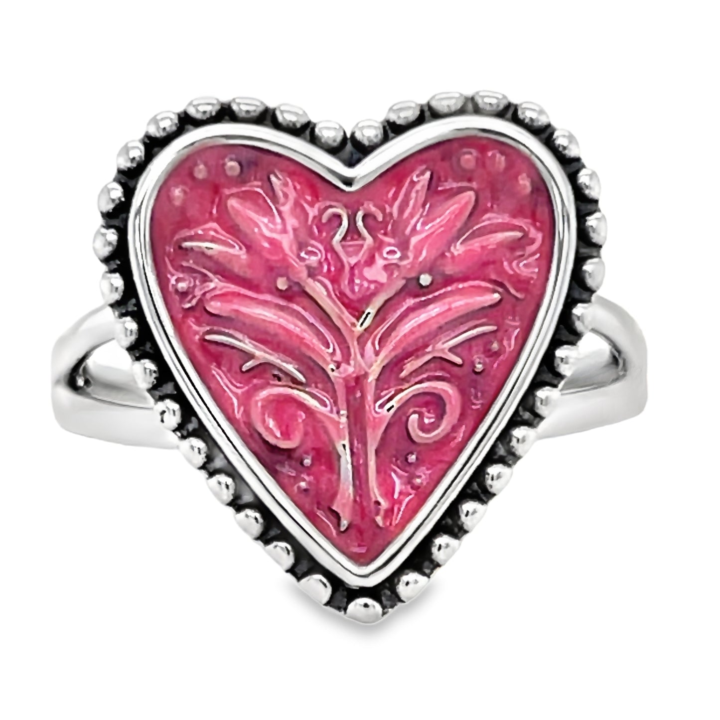 R1011 Pink Enamel Heart Ring