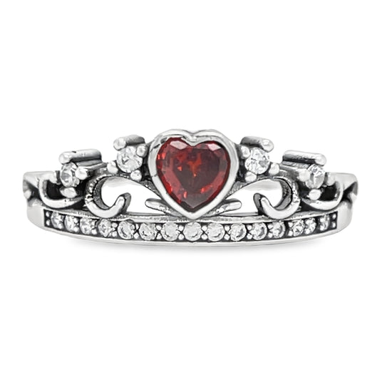 R497 Vintage Red Stone Crown Ring