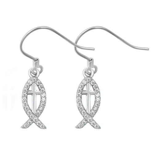 P433 Fish With Cross Hook Earrings