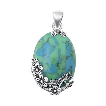 Oval Flower Stone Pendant