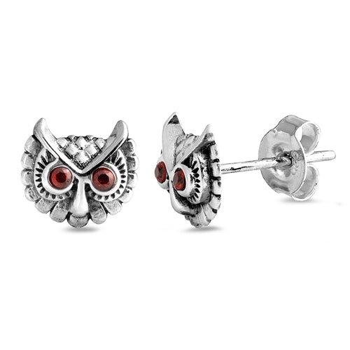 A734 Owl Red Stone Eyes Post Earrings