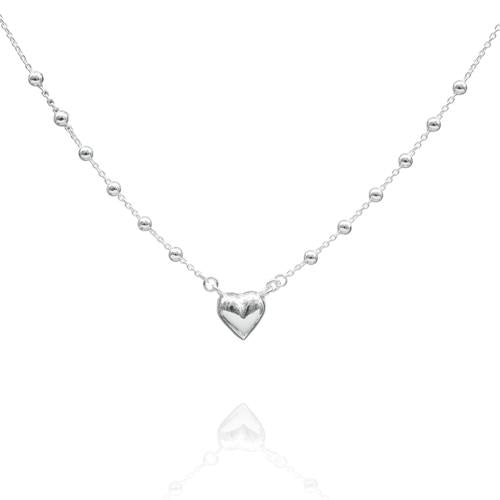 CA482 Heart 3mm Ball Necklace 18"