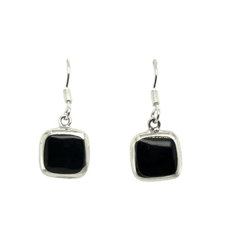 P254 Pendientes Gancho Piedra Cuadrada Negra