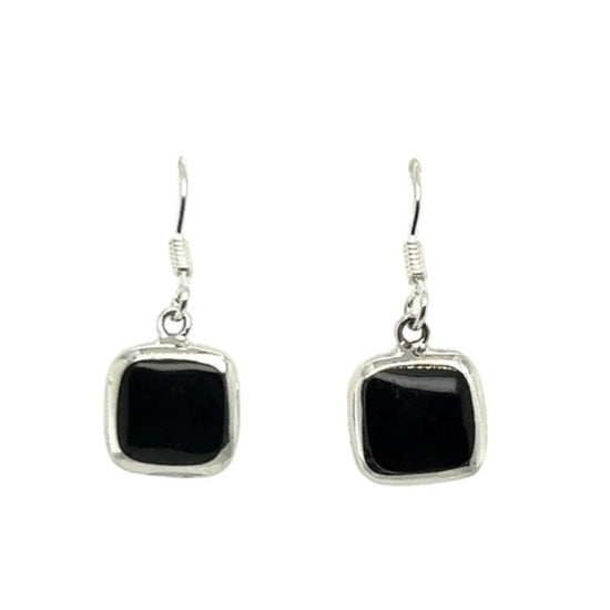 P254 Black Square Stone Hook Earrings