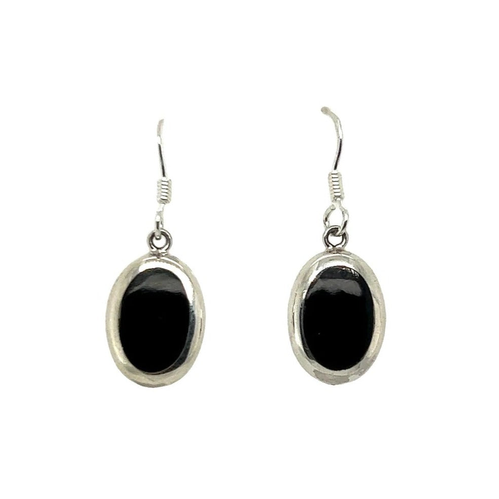 P256 Pendientes Gancho Piedra Oval Negra