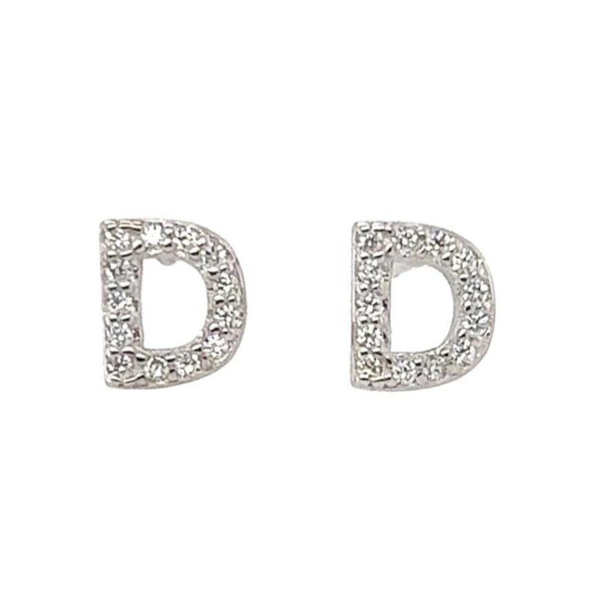 A407 Letter D CZ Post Earrings