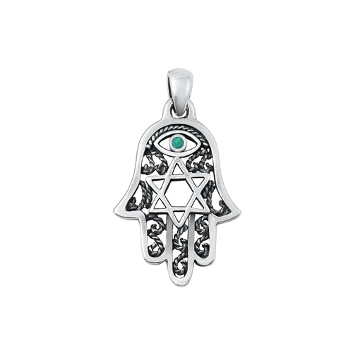 D2109 Turquoise Hand With Eye And Star Pendant