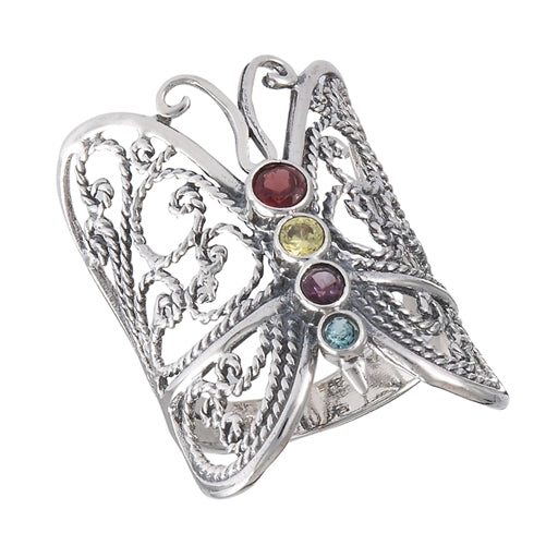 R804 Anillo Mariposa con piedras de colores