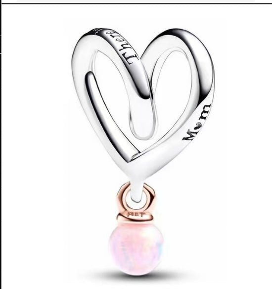 Mom Pink Heart Charm