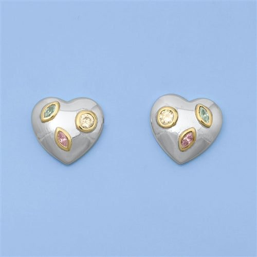 A915 Heart Earrings Colored Stones