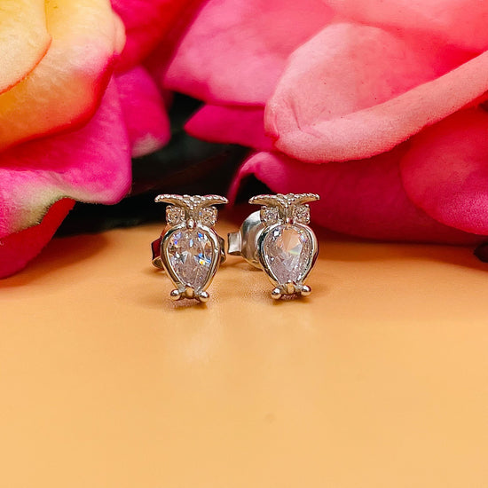 A647 Owl Diamond Accent Post Earrings