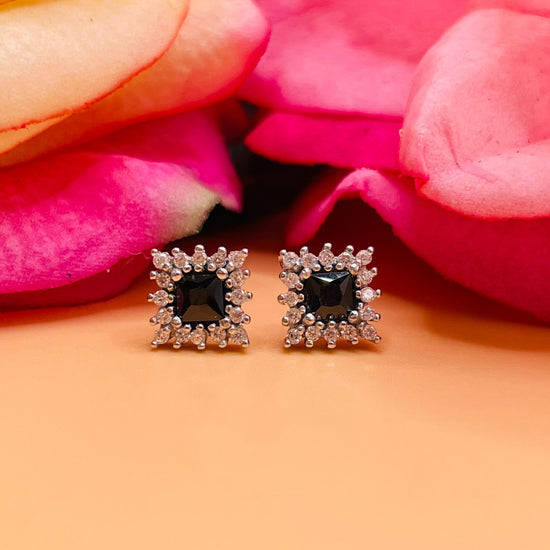 A656 Square Black Cz Post Earrings