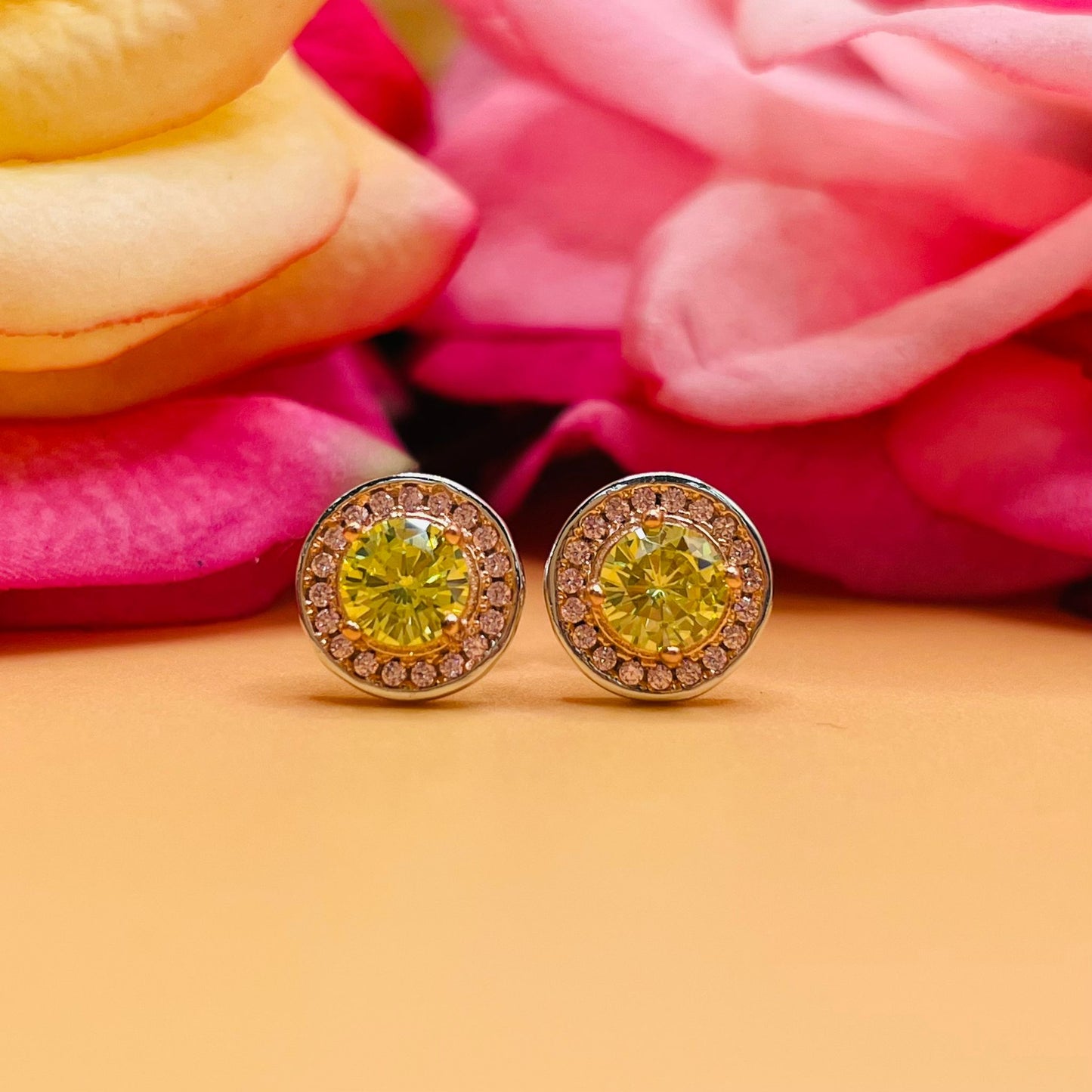 A718 Yellow Round Post Earrings