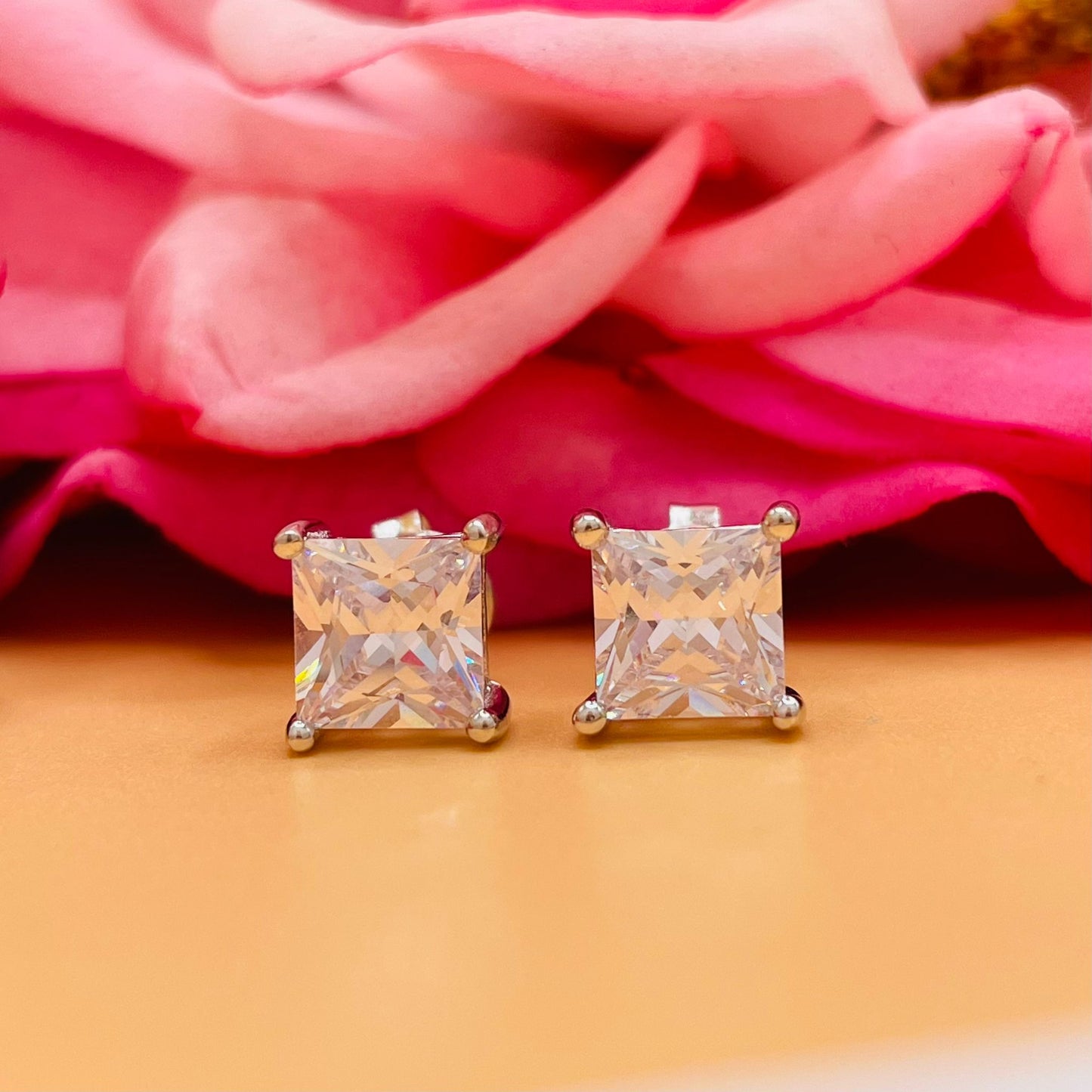 A650 Square CZ Stone Post Earrings