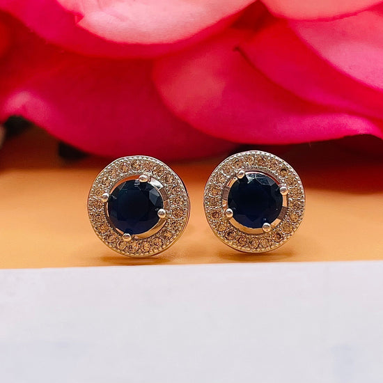 A667 Round Blue Cz Post Earrings