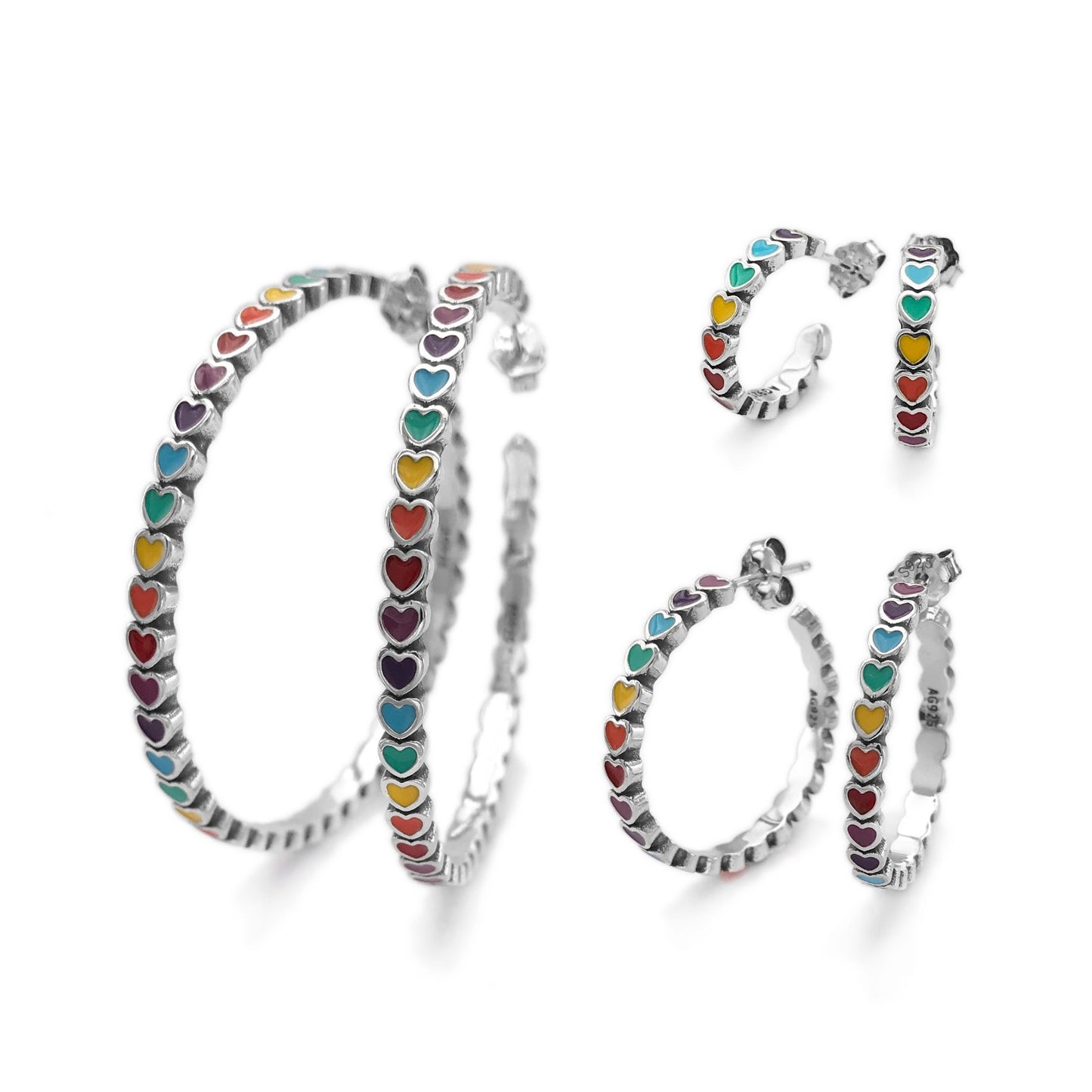 P547 Multicolor Heart Hoops 3 Sizes